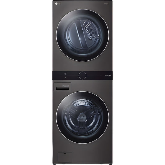LG Single Unit Gas WashTower with Center Control, Black Steel (WKGX201HBA)