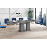 Maxima House Dining Set NOSSA 7 pcs. gray modern glossy Dining Table with 2 self-starting leaves plus 6 chairs - HU0073K-321B