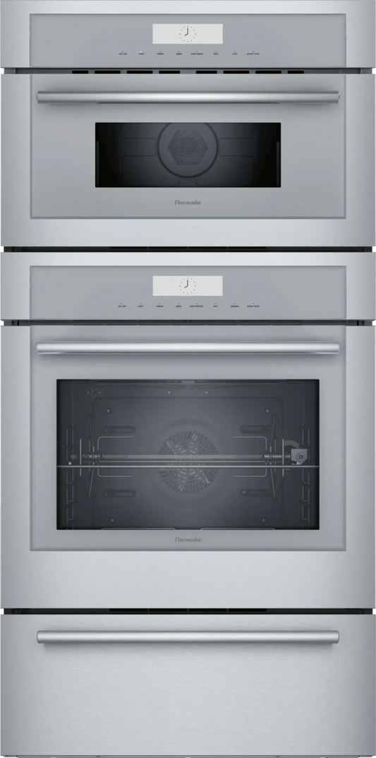 Thermador 30" Masterpiece Series Triple Combo Smart Electric Wall Oven, 8.6 cu. ft., 16 Cooking Modes, Meat Probe, Warming Drawer - MEDMCW31WS