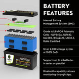 PowerTex Batteries PRO 12V 200Ah LiFePO4 Bluetooth Lithium Iron Phosphate Battery - PTL12200-PRO