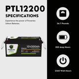 PowerTex Batteries PRO 12V 200Ah LiFePO4 Bluetooth Lithium Iron Phosphate Battery - PTL12200-PRO