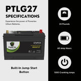 PowerTex Batteries BCI Group 27 / 27M Lithium LiFePO4 Automotive & Marine Battery - PTLG27
