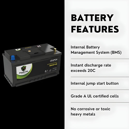 PowerTex 2022 Mercedes-Benz E350 L4 2.0LReplacement Car Battery BCI Group 49 Lithium LiFePO4 Automotive Powertex Battery