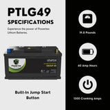 PowerTex 2007 Freightliner Sprinter 3500 Car Battery BCI Group 49 / H8 Replacement Lithium LiFePO4 Automotive Battery -PTLG49-965