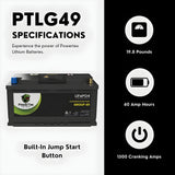 PowerTex 2023 Kia Stinger V6 3.3LReplacement Car Battery BCI Group 49 Lithium LiFePO4 Automotive Powertex Battery