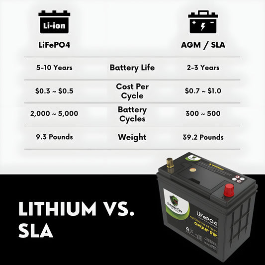 PowerTex 2020 Tesla Model Y Replacement Car Battery BCI Group 51R Lithium LiFePO4 Automotive Powertex Battery - PTLG51R-0-5