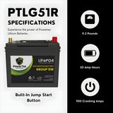 PowerTex 2022 Tesla Model 3 Replacement Car Battery BCI Group 51R Lithium LiFePO4 Automotive Powertex Battery - PTLG51R-0-8