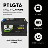 PowerTex Batteries BCI Group T6 / L2 Lithium LiFePO4 Automotive Battery - PTLGT6
