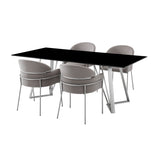 iDeal Cressida/Portia Stunning 5-Piece Dining Set with Glass Top & Stainless Steel Frame for Modern Homes - SETCSDI5PTBLU