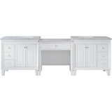 Silkroad Exclusive 103" Double Sink White Modular Bathroom Vanity With Carrara White Marble Countertop and White Ceramic Undermount Sink - V0320WW103D