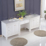 Silkroad Exclusive 103" Double Sink White Modular Bathroom Vanity With Carrara White Marble Countertop and White Ceramic Undermount Sink - V0320WW103D