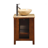 Silkroad Exclusive 22" Single Sink American Chestnut Bathroom Vanity With Travertine Countertop and Travertine Round Vessel Sink - HYP-0158-T-22_S29B