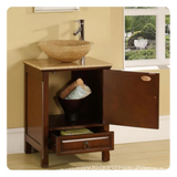 Silkroad Exclusive 22" Single Sink American Chestnut Bathroom Vanity With Travertine Countertop and Travertine Round Vessel Sink - HYP-0158-T-22_S29B