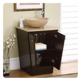 Silkroad Exclusive 22" Single Sink Dark Walnut Bathroom Vanity With Travertine Flat Edge Countertop - HYP-0155-T-22