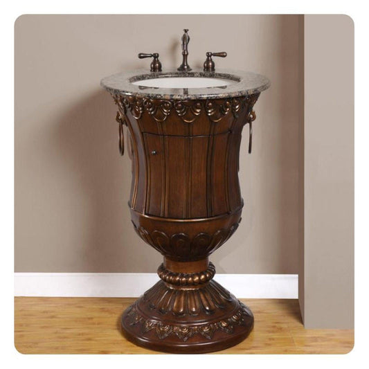 Silkroad Exclusive 23" Single Sink Walnut Bathroom Vanity With Baltic Brown Granite Countertop and Ivory Ceramic Undermount Sink - HYP-0141-BB-UIC-23