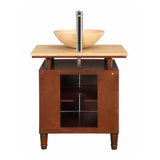 Silkroad Exclusive 29" Single Sink Dark Chestnut Bathroom Vanity With Travertine Countertop and Travertine Round Vessel Sink - HYP-0808N-T-29_S29B