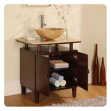 Silkroad Exclusive 29" Single Sink Dark Chestnut Bathroom Vanity With Travertine Bevel Edge Countertop - HYP-0808N-T-29