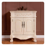 Silkroad 32" Antique White Vanity w/ Crema Marfil Marble Top & Undermount Sink – ZY-0250-CM-UWC-32