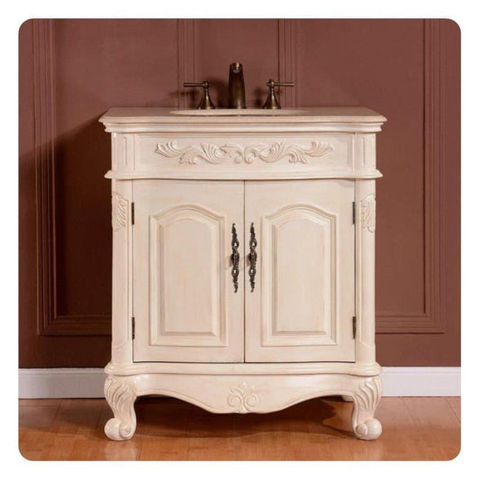 Silkroad 32" Antique White Vanity w/ Crema Marfil Marble Top & Undermount Sink – ZY-0250-CM-UWC-32