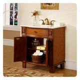 Silkroad Exclusive 33" Single Sink Cherry Bathroom Vanity With Crema Marfil Marble Countertop and Ivory Ceramic Undermount Sink - HYP-0204-CM-UIC-33