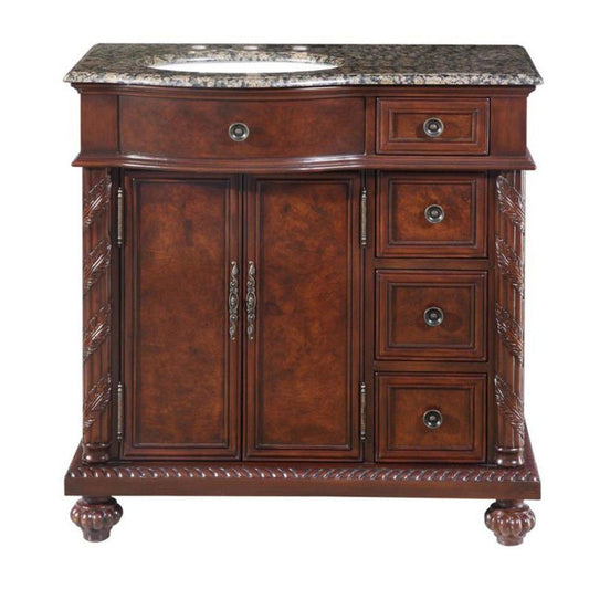 Silkroad 36" Left Side Single Sink Vanity, English Chestnut – HYP-0213-BB-UWC-36-L