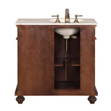 Silkroad Exclusive 36" Left Sink Bathroom Vanity, English Chestnut, Crema Marfil Marble, Ivory Ceramic Sink – HYP-0213-CM-UIC-36-L