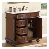 Silkroad Exclusive 36" Left Sink Bathroom Vanity, English Chestnut, Crema Marfil Marble, Ivory Ceramic Sink – HYP-0213-CM-UIC-36-L