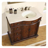 Silkroad Exclusive 36" Left Sink Bathroom Vanity, English Chestnut, Crema Marfil Marble, Ivory Ceramic Sink – HYP-0213-CM-UIC-36-L