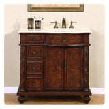 Silkroad Exclusive 36" Left Sink Bathroom Vanity, English Chestnut, Crema Marfil Marble, Ivory Ceramic Sink – HYP-0213-CM-UIC-36-L