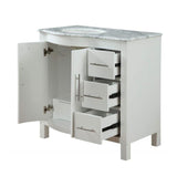 Silkroad Exclusive 36" Single Left Sink White Bathroom Vanity With Carrara White Marble Countertop and White Ceramic Undermount Sink - V0290WW36L