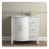 Silkroad Exclusive 36" Single Left Sink White Bathroom Vanity With Carrara White Marble Countertop and White Ceramic Undermount Sink - V0290WW36L