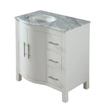 Silkroad Exclusive 36" Single Left Sink White Bathroom Vanity With Carrara White Marble Countertop and White Ceramic Undermount Sink - V0290WW36L