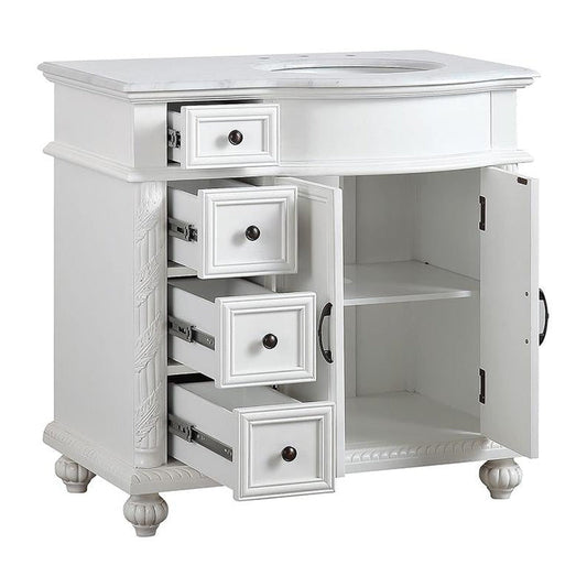 Silkroad Exclusive 36" Right Sink Vanity, Carrara Marble, Antique White – V0213WW36R