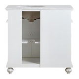 Silkroad Exclusive 36" Right Sink Vanity, Carrara Marble, Antique White – V0213WW36R