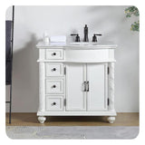 Silkroad Exclusive 36" Right Sink Vanity, Carrara Marble, Antique White – V0213WW36R
