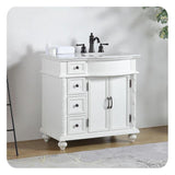 Silkroad Exclusive 36" Right Sink Vanity, Carrara Marble, Antique White – V0213WW36R