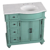 Silkroad 36" Single Right Sink Vintage Green Vanity with Carrara White Marble Countertop & Ceramic Undermount Sink - V0213NW36R