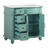 Silkroad 36" Single Right Sink Vintage Green Vanity with Carrara White Marble Countertop & Ceramic Undermount Sink - V0213NW36R