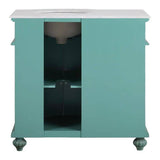 Silkroad 36" Single Right Sink Vintage Green Vanity with Carrara White Marble Countertop & Ceramic Undermount Sink - V0213NW36R