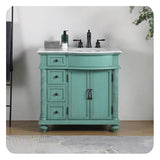 Silkroad 36" Single Right Sink Vintage Green Vanity with Carrara White Marble Countertop & Ceramic Undermount Sink - V0213NW36R