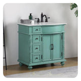 Silkroad 36" Single Right Sink Vintage Green Vanity with Carrara White Marble Countertop & Ceramic Undermount Sink - V0213NW36R