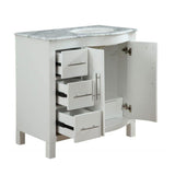 Silkroad Exclusive 36" Single Right Sink White Bathroom Vanity With Carrara White Marble Countertop and White Ceramic Undermount Sink - V0290WW36R