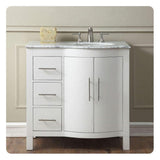Silkroad Exclusive 36" Single Right Sink White Bathroom Vanity With Carrara White Marble Countertop and White Ceramic Undermount Sink - V0290WW36R