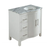 Silkroad Exclusive 36" Single Right Sink White Bathroom Vanity With Carrara White Marble Countertop and White Ceramic Undermount Sink - V0290WW36R
