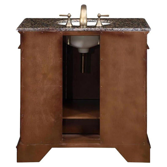 Silkroad 36" Single Sink Bathroom Vanity, English Chestnut, Baltic Brown Granite – HYP-0212-BB-UWC-36