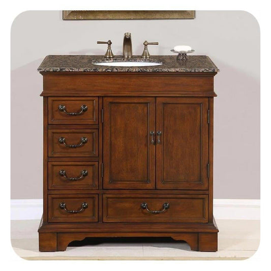 Silkroad 36" Single Sink Bathroom Vanity, English Chestnut, Baltic Brown Granite – HYP-0212-BB-UWC-36