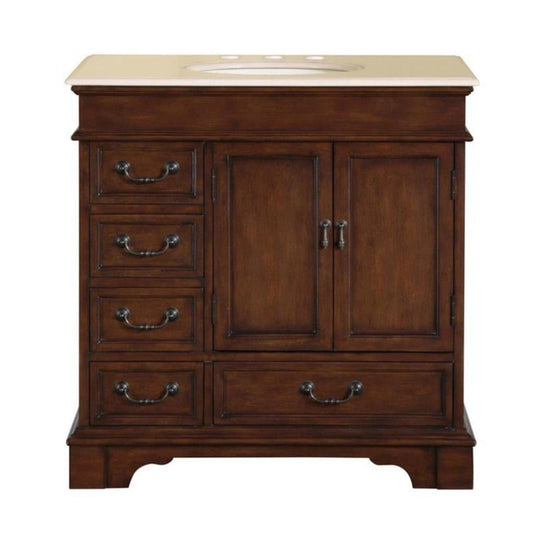 Silkroad 36" Single Sink Vanity, English Chestnut, Crema Marfil Marble - HYP-0212-CM-UIC-36