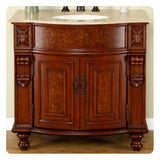 Silkroad Exclusive 36" Single Sink Natural Cherry Bathroom Vanity With Travertine Countertop and Ivory Ceramic Undermount Sink - JYP-0192-T-UIC-36