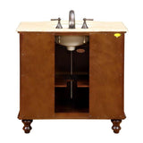 Silkroad Exclusive 36" Single Sink Natural Cherry Bathroom Vanity With Travertine Countertop and Ivory Ceramic Undermount Sink - JYP-0192-T-UIC-36