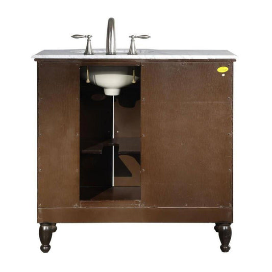 Silkroad 38" Single Right Sink Dark Walnut Vanity with Carrara White Marble Countertop & Ceramic Undermount Sink - HYP-0902-WM-UWC-38-R